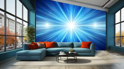 Abstract background with glowing light rays on a blue gradient Wall mural