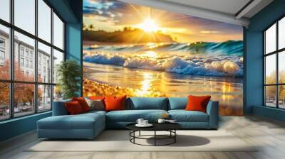 Abstract sun light wave with bokeh blur on a tropical beach Wall mural