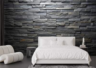 High resolution image of an elegant black stone wall against a dark grey black slate texture Wall mural