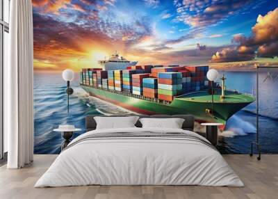 Large container ship sailing on the vast ocean for international distribution and sea transportation concept Wall mural