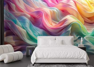 Soft and colorful fabrics waving in the wind, creating a dynamic wave pattern perfect for a relaxing pastel background wallpaper Wall mural