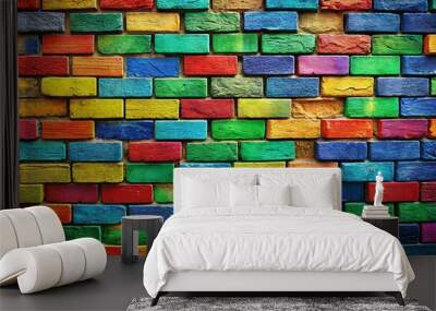 Vibrant and colorful painted block wall on black background Wall mural