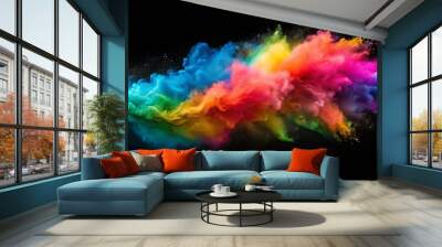 Vibrant multicolored substance flying in the air against dark backdrop Wall mural