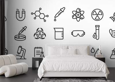 Science and lab line icon set. Editable stroke. Laboratory equipment icons. Simple outline symbols. Vector Illustration Wall mural