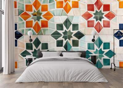 Close-up of classic Moroccan tile ceramic wallpaper, geometric design, vibrant background banner Wall mural