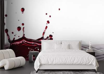 Red wine splash with drops isolated on transparent background, clipart, cutout, png. Wall mural