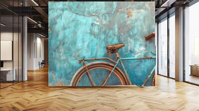 Vintage Bicycle Close-Up, copy space. Detailed view of a classic vintage bicycle outdoor next to an old wall. Wall mural