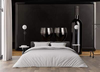 Bottle of wine and two glasses Wall mural