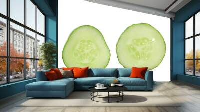 Fresh slices of cucumber on white background Wall mural