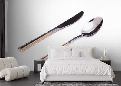 Silver spoon and knife. Wall mural