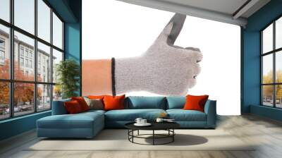 Thumb up of gray rubber glove on hand. Wall mural