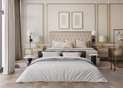 Two mockup frame in luxury Hampton style bedroom interior Wall mural