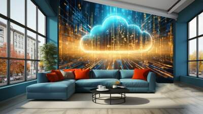 data transfer cloud computing technology concept. there is a large prominent cloud icon in the cente Wall mural