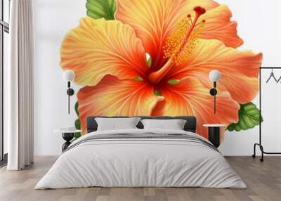 Beautiful orange tropical hibiscus flower white background AI Generated art Wall mural