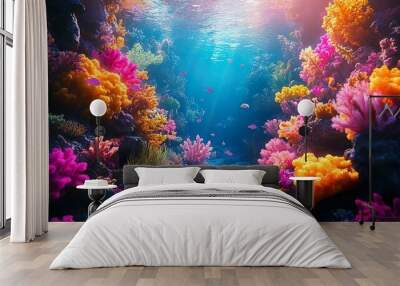 Stunning Coral Reef Landscapes Vibrant Marine Life and Crystal Clear Waters in a Colorful Underwater Scene Wall mural