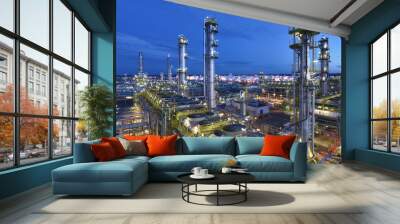 industrial plant refinery at night - production and processing of crude oil  Wall mural