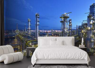 refinery - chemical factory at night with buildings, pipelines and lighting - industrial plant Wall mural