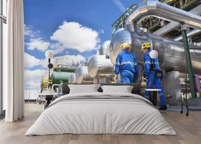 workers in an industrial plant for the production and processing of crude oil Wall mural