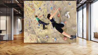 young sporty couple of climbers in a climbing hall Wall mural