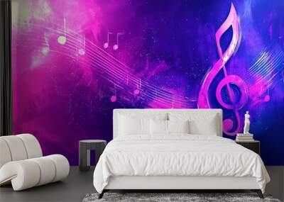 Abstract Music Notes with Neon Lights Wall mural