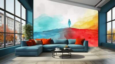 Hope in adversity flat design side view motivational theme water color Triadic Color Scheme Wall mural