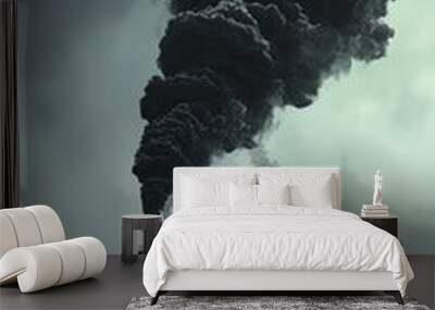 Industrial factory emitting dark smoke against a cloudy sky illustrating severe air pollution Wall mural