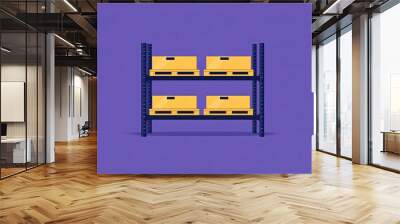 Minimal flat design of a warehouse rack on a solid purple background industrial equipment vector art clean and simple design perfect for modern and sleek settings Wall mural