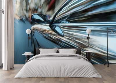 Polished chrome texture on a sleek modern car with blurred motion effect Wall mural