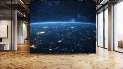 Spectacular 3D model of an urban night sky with dazzling city lights and stars shining above Wall mural