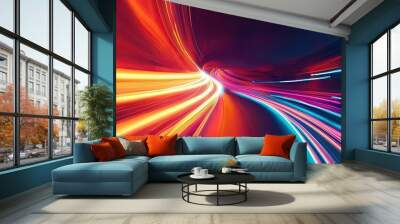 Stunning abstract light trails in a tunnel with long exposure creating a mesmerizing dynamic speed effect emphasizing movement and vibrant hues Wall mural