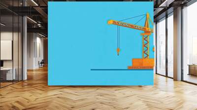 Warehouse crane in minimal flat design on a solid blue background clean industrial equipment illustration ideal for modern vector art designs in flat style with bold colors Wall mural