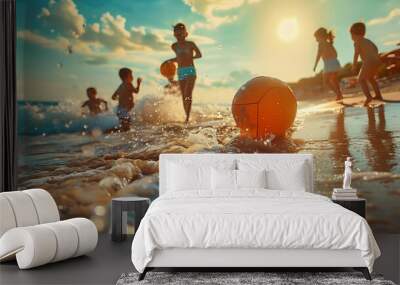 Children at the beach Wall mural