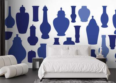 .set of diverse silhouettes of chinese vases. collection of antique objects of various shapes. vecto Wall mural