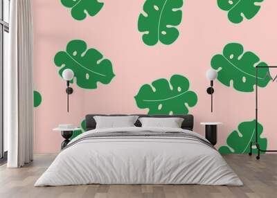 mod monstera leaves seamless vector pattern. trendy and retro inspired Wall mural