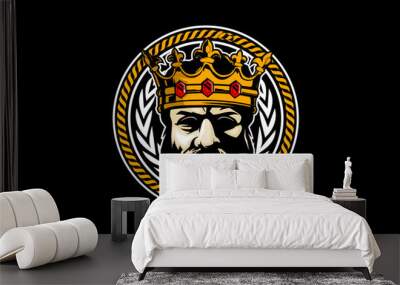 king head with crown character vector badge logo template Wall mural