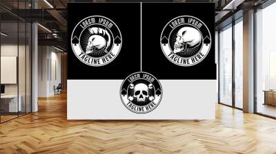 punk skull head black and white vector logo template collection Wall mural