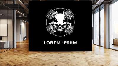 skull with barbell logo vector design template Wall mural