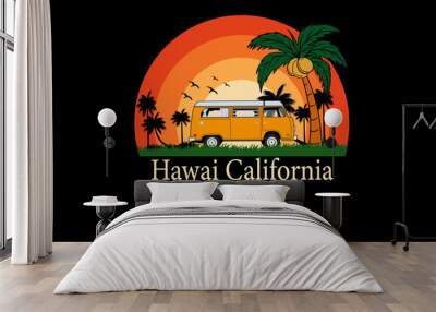 Hawaii california retro vintage landscape Wall mural