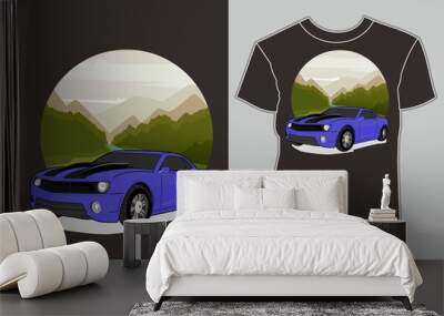 summer t shirt design,modern sport car background mountain Wall mural