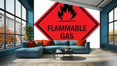 Flammable gas caution sign. Dangerous goods placards class 2. Black on red background. Wall mural