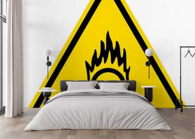 Oxidizing Material warning sign.Yellow triangle background. Safety signs and symbols. Wall mural