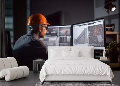 Architect / civil engineer planning at his desk in front of a computer screen Wall mural