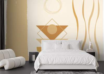 Abstract modern background with geometric shapes in gold colours on a light cream background Wall mural