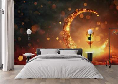 3D-rendered background with Ramadan lantern and crescent decorations Wall mural