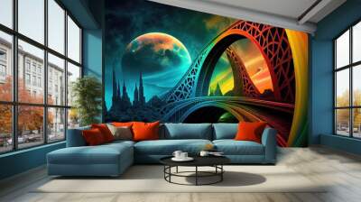 Abstract colorful illustration depicting a bridge connecting two worlds, fantasy - generative ai  Wall mural