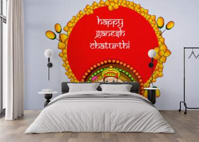 illustration of Hindu God Ganesh with happy Ganesh Chaturthi text on the occasion of Hindu Festival Ganesh Chaturthi  Wall mural