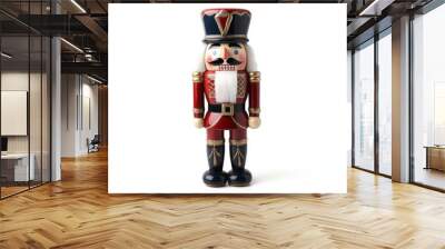 Festive Christmas nutcracker stands proudly against a clean white background, embodying holiday cheer and tradition during the winter season Wall mural