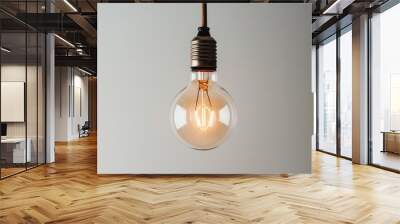 Hanging light bulb on a white background Wall mural