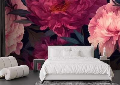 peonies illustration - seamless digital pattern for textiles, fabrics, souvenirs, packaging. AI generated Wall mural