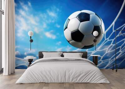 soccer ball flies into the goal Wall mural